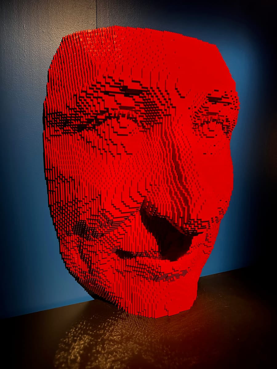 Close view of the red brick-built face